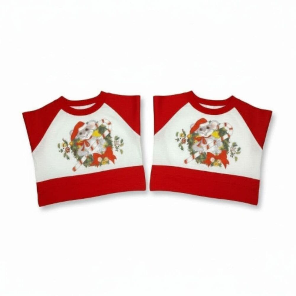 Pair of Vintage Sears Christmas Mouse Sleeper Set 70s 80s Sibling Matching Set